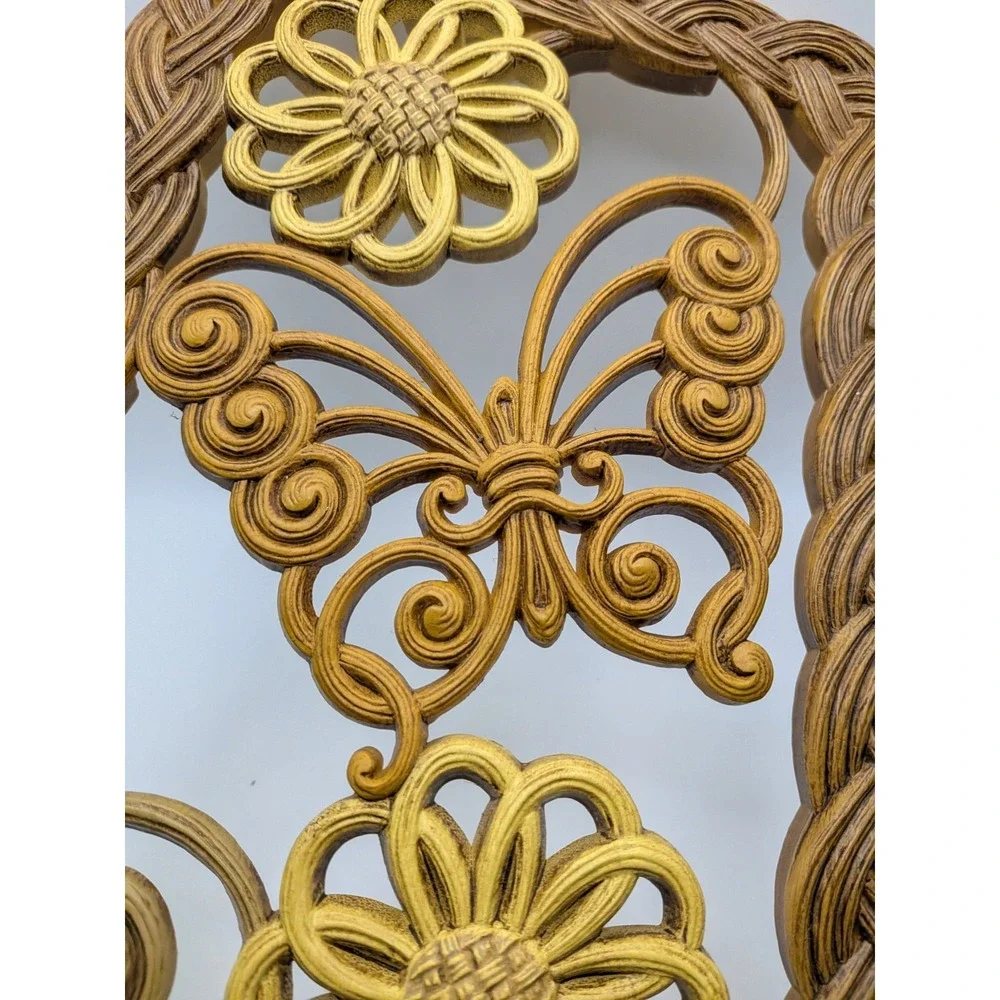 Vtg Mushroom Butterfly Wall Plaques Burwood 70s Plastic Butterfly Flowers #2459